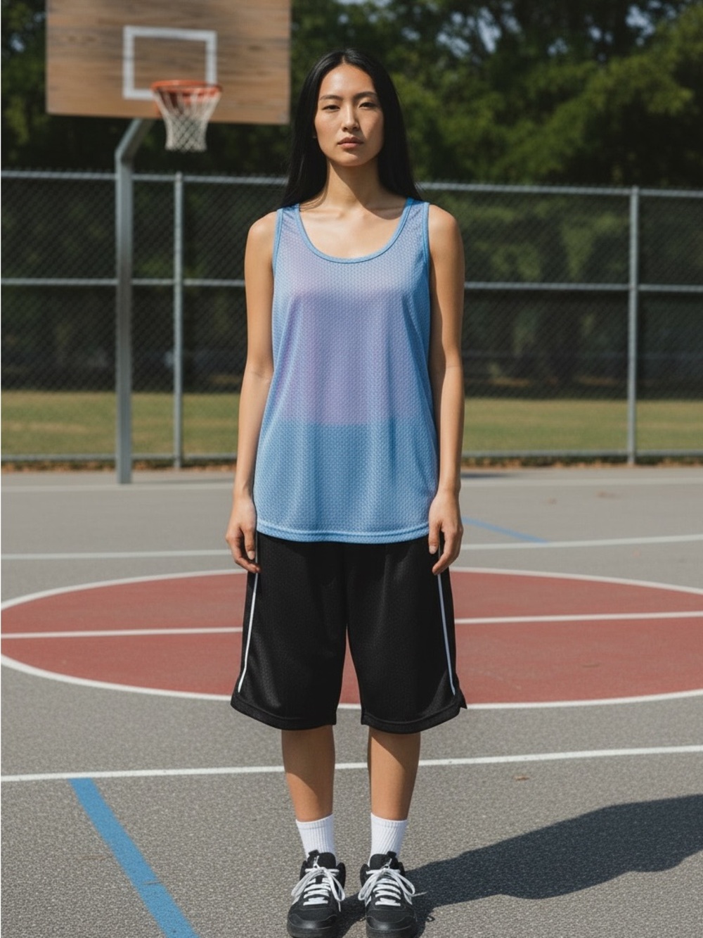 Danskin Now Red and Light Blue Mesh Sports Jersey
